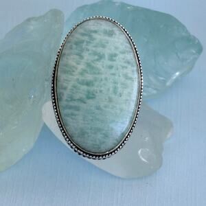 925 Silver Amazonite Oval Ring  Size 7.5